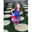 American's Birthday Royal Blue Baby Pettitop with Red White Chevron Satin Lacing with Sparkle Crystal Bling Rhinestone USA Heart Print with Royal Blue Bow Red White Blue Petal Newborn Pettiskirt NG1529